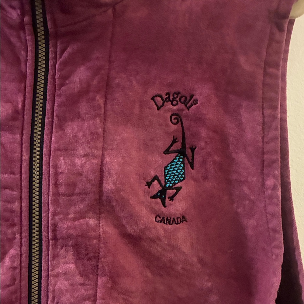 Vintage Tye Dye Dagoli Purple Sleeveless Zip-Up Vest. Thick Sweatshirt fabric. - Picture 2 of 6
